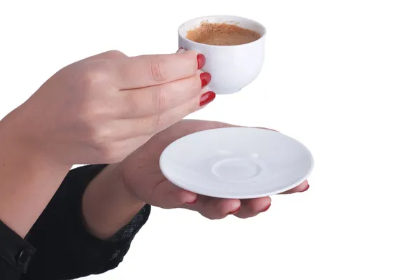 Cup of coffee in hand isolated — Stock Photo, Image