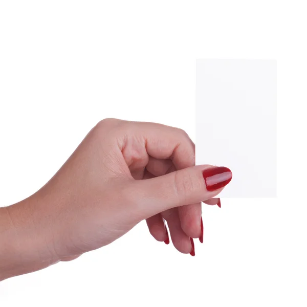 Cartão de visita em uma mão feminina — Fotografia de Stock