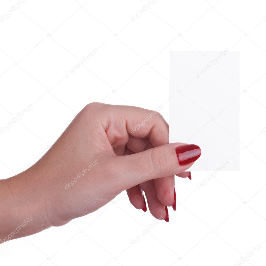 Business card in a female hand