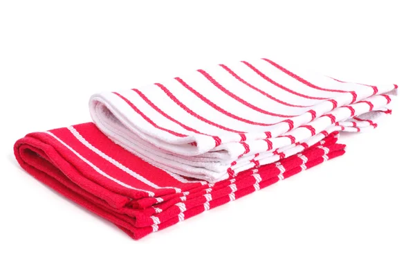 Два кухонных полотенца и красные полоски изолированы на белом — стоковое фото