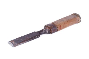 el araçlar keski üzerinde beyaz izole Ahşap Saplı