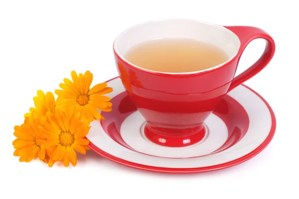 Kruiden thee met calendula bloemen geïsoleerd op wit — Stockfoto