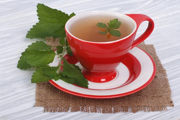 Tè con menta da vicino sul tavolo di legno — Foto Stock