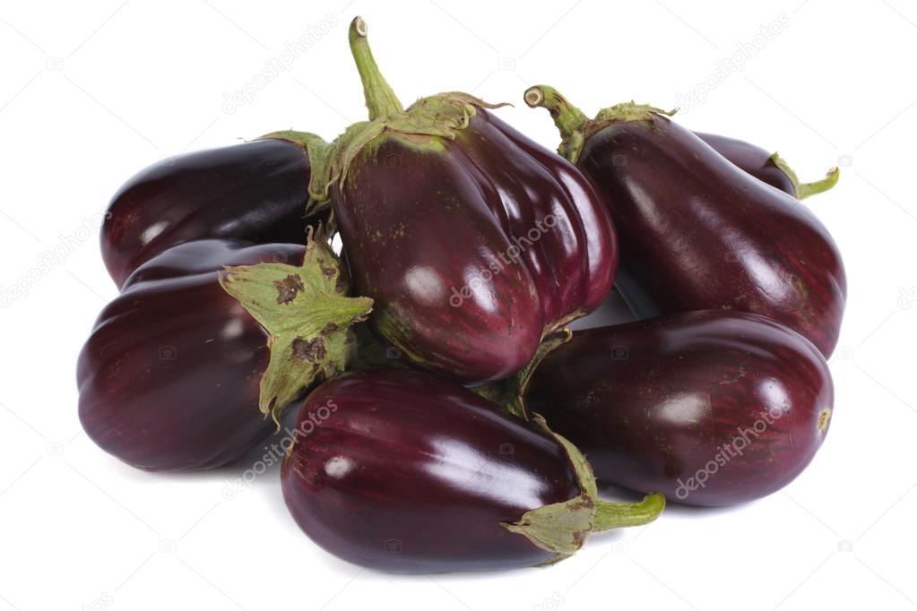 Heap ripe eggplant isolated on white background