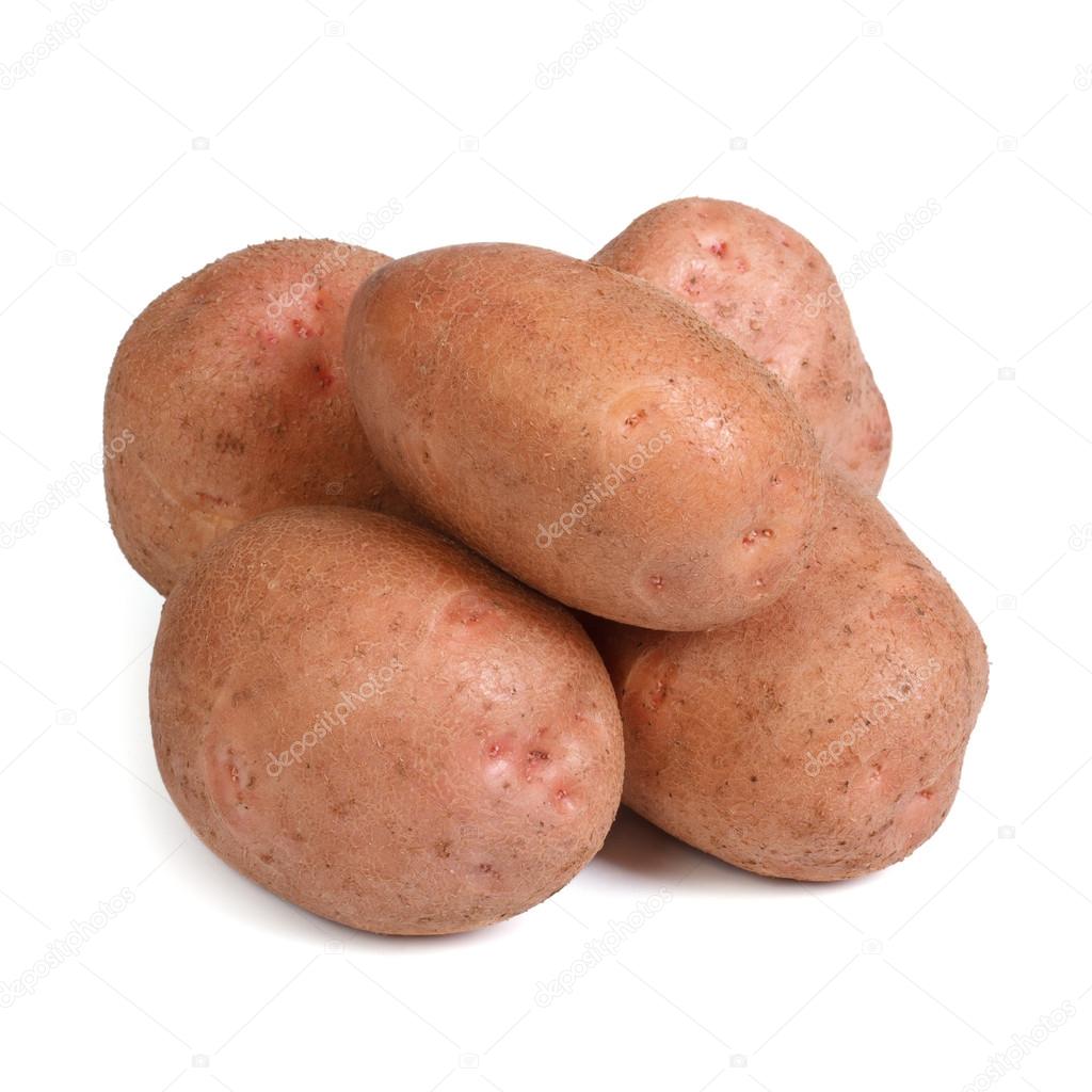 Tubers of red potatoes isolated on a white background. close-up