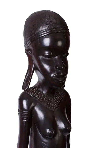 从孤立的白色衬底上的乌木木头雕刻的非洲女人 — 图库照片