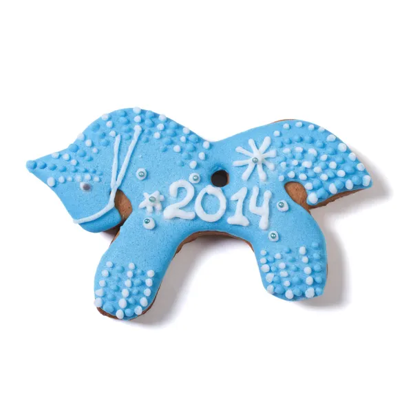 Christmas gingerbread blue horse 2014 isolated on white — Stock Photo, Image