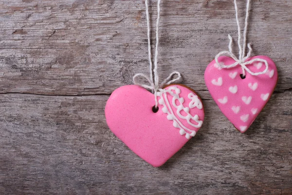 Two pink hearts sweet cookies — Stock Photo, Image