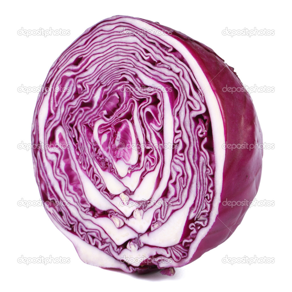 half a head of red cabbage isolated on white background