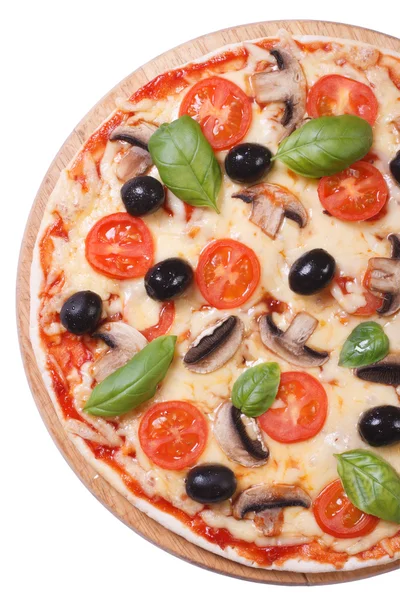 Mushroom pizza with olives isolated on white background — Stock Photo, Image