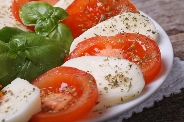 Italian Caprese salad of mozzarella, basil and tomato. — Stock Photo, Image