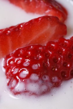taze çilek, yoğurt makro. dikey
