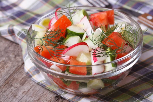Свежий салат с огурцом, редиской и помидорами — стоковое фото
