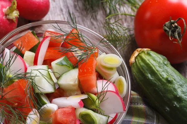 Grönsakssallad med ingredienser från ovan. — Stockfoto