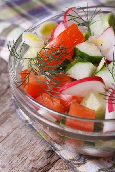 Salad with tomatoes, radishes, cucumbers vertical — Stock Photo, Image