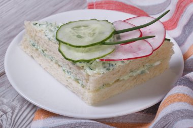 salatalık, turp ve peynir ile çift sandviç 