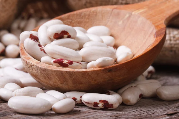 White beans with red spots in the wooden spoon — Stock Photo, Image