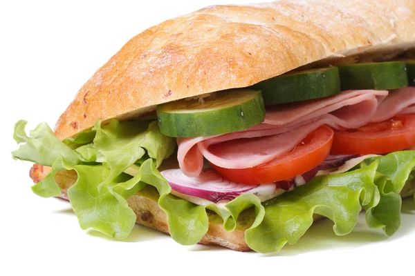 Macro sandwich with ham and vegetables isolated macro — Stock Photo, Image