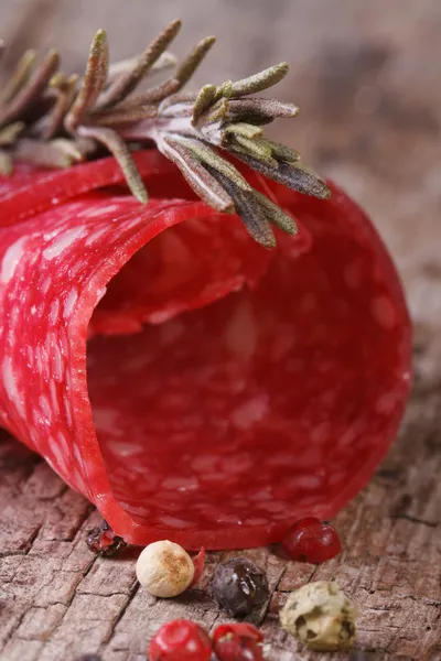 Rolled salami closeup vertical — Stock Photo, Image