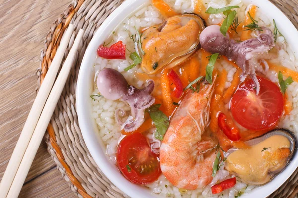 Asian seafood soup close-up top view — Stock Image Asian seafood soup close-up top view Stock Image