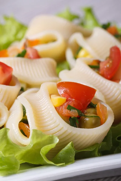 Fresh vegetable salad with pasta lumakoni vertical — Stock Photo, Image