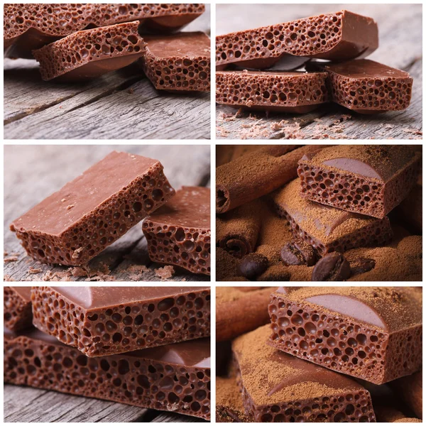 Set of photo macro porous chocolate