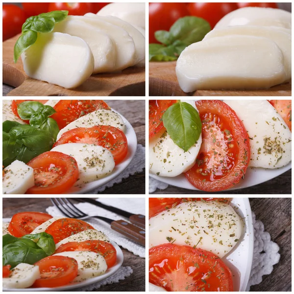 Set of photo mozzarella, basil and tomato — Stock Photo, Image