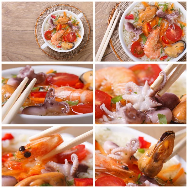 Set of photo asian seafood soup close-up — Stock Photo, Image