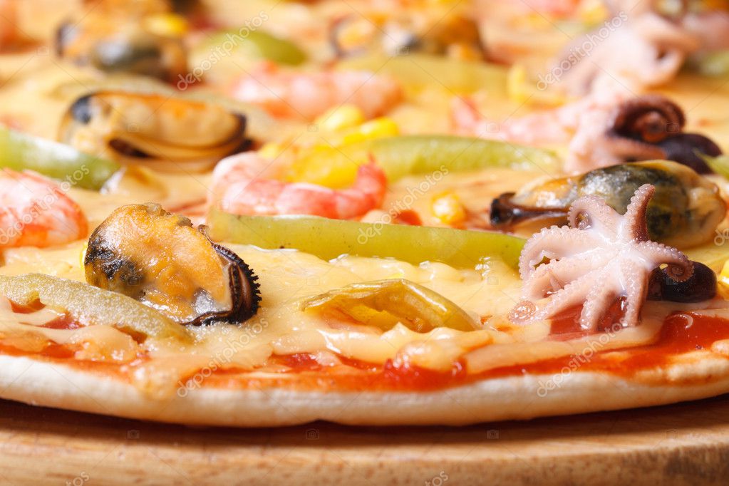 Pizza Ai Frutti Di Mare With Octopus Mussels And Shrimp Macro Stock Photo C Lenyvavsha