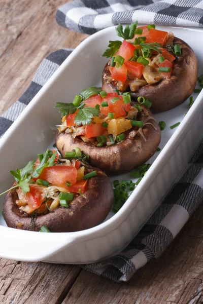 Stuffed portobello mushrooms in a baking dish — Stock Photo, Image