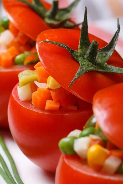 Vegetarian food: tomatoes stuffed with fresh vegetables — Stock Photo, Image