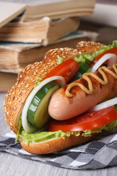 School lunch: hot dog with sausage — Stock Photo, Image