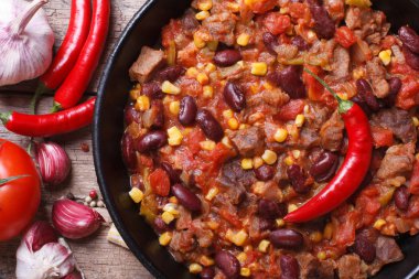 Mexican food chili con carne macro and ingredients