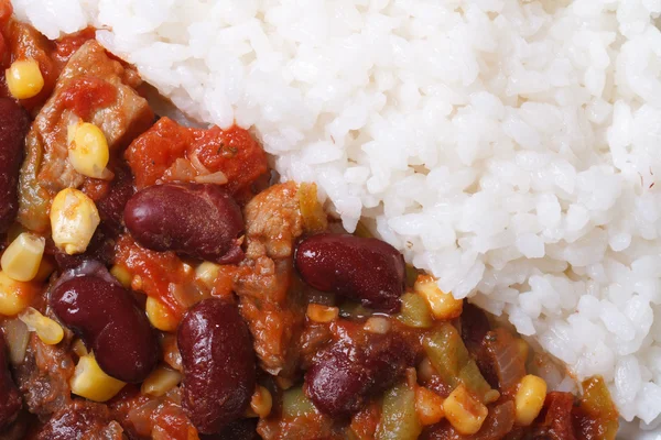 Chile con carne y arroz macro horizontal ver detalles — Foto de Stock