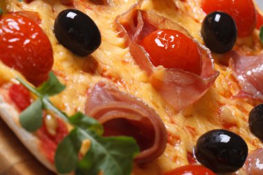 prosciutto jambon, domates, Siyah Zeytin makro doku pizza 
