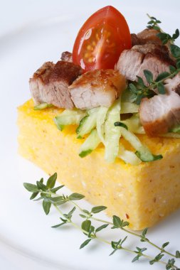 Maize porridge with meat, vegetables and thyme macro