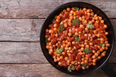 Nohut chorizo top bir tava ile görüntüleme 