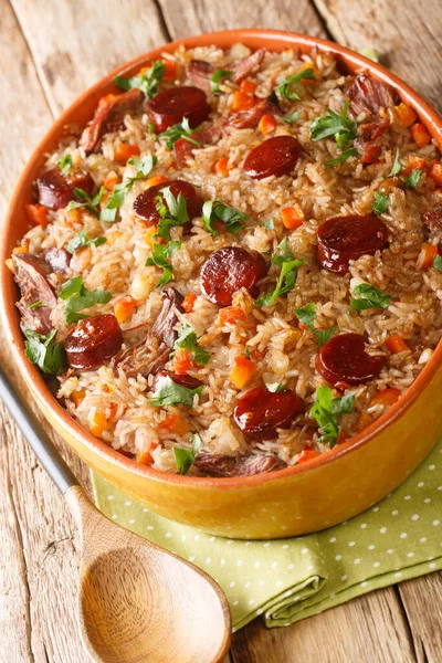 Arroz Pato Pato Estilo Portugués Arroz Con Cebolla Zanahoria Chorizo —  Fotos de Stock