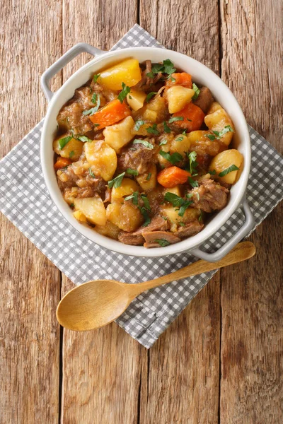 Stovies Popular Plato Escocés Hecho Papas Cebollas Zanahoria Carne Asada —  Fotos de Stock