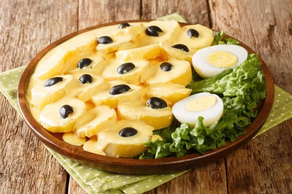 Peruvian Cuisine Papa Huancaina Potatoes Huancayo Style Boiled Potatoes Topped — Stock Photo, Image