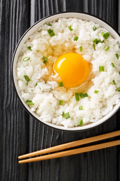 Tamago Kake Gohan Japanese Style Rice Egg Close Bowl Table — Stok Foto