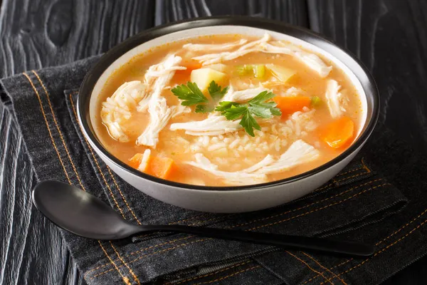 Sup Ayam Ringan Sederhana Canja Galinha Dengan Nasi Kentang Seledri — Stok Foto
