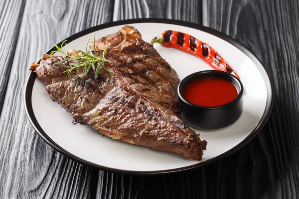 Gourmet Grill Restaurant Steak Menu Bone Beef Steak Close Plate — Stock Photo, Image