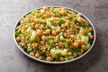Masada nohut, kereviz ve otlu nefis Afrika freekeh salatası var. yatay