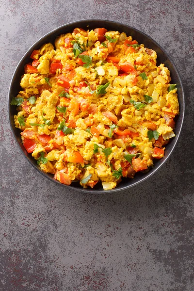 Anda Bhurji Primer Plano Huevos Revueltos Picantes Estilo Indio Plato — Foto de Stock