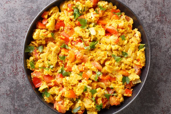 Huevo Bhurji Spiced Indian Scrambled Huevos Primer Plano Plato Mesa — Foto de Stock