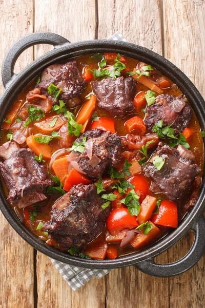 Rabo Toro Estofado Cola Buey Olla Cocción Primer Plano Plato — Foto de Stock