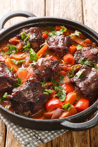 Rabo Toro Estofado Cola Buey Olla Cocción Primer Plano Plato — Foto de Stock