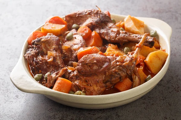 Rabbit Stew Style Maltais Stuffat Tal Fenek Gros Plan Dans — Photo