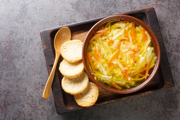 Une Alimentation Saine Soupe Julienne Légumes Servie Avec Des Toasts — Photo